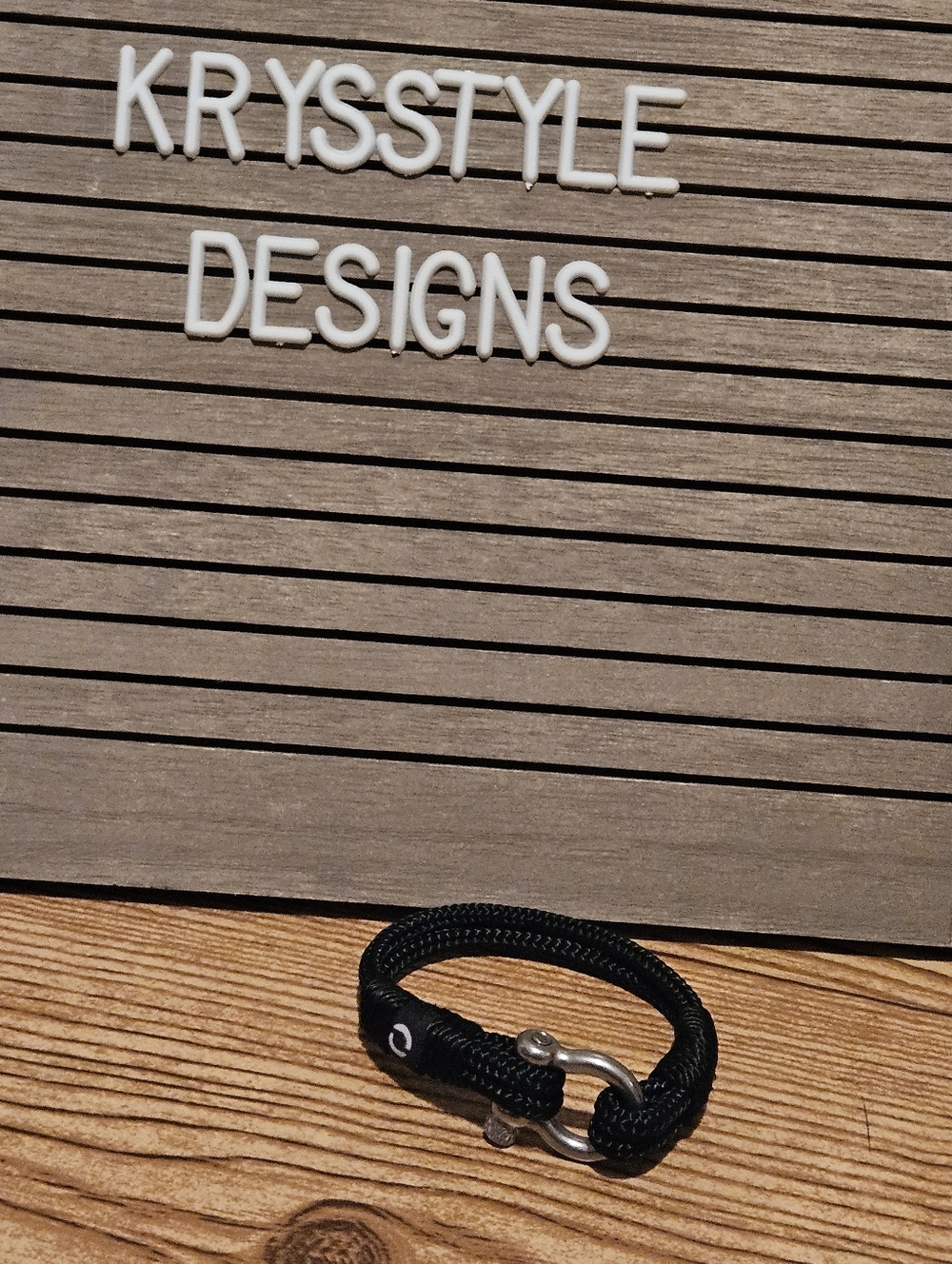 Rope Bracelet Black With Silver Shackle